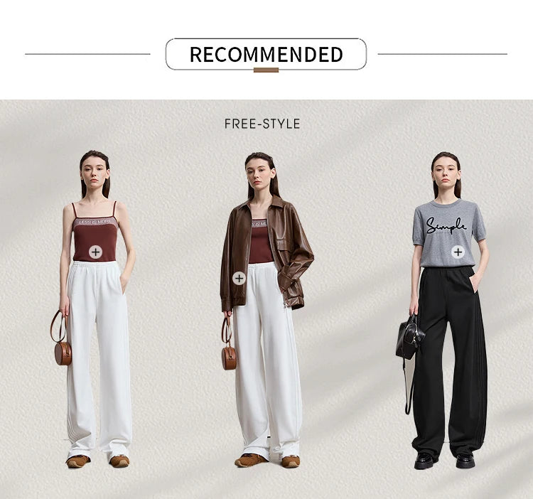 Minimalist Cotton Knit Wide Leg Pants – Loose Casual Trousers for Women
