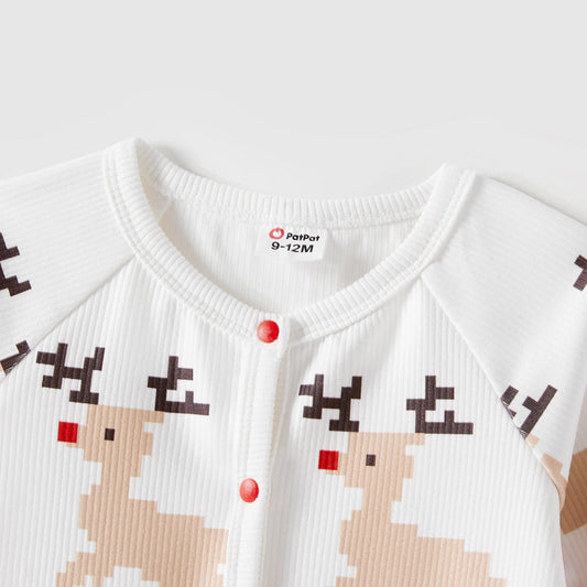 Christmas Family Matching Sweatshirts – Allover Reindeer Print Raglan Sleeve Tops | Holiday Family Outfits - HER SHOP®