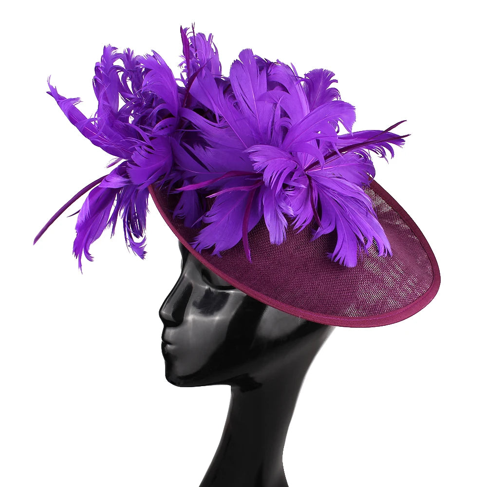 Elegant Floral Feather Fascinator Hat  -  Women's Derby & Wedding Formal Headpiece with Headband