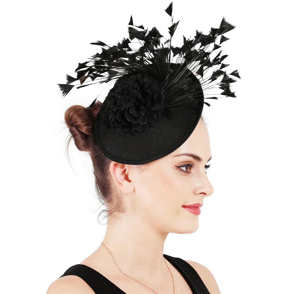 Red Feather Fascinator Chapeau for Women – Elegant Flower Headwear with Clip and Headband for Wedding, Derby & Tea Party