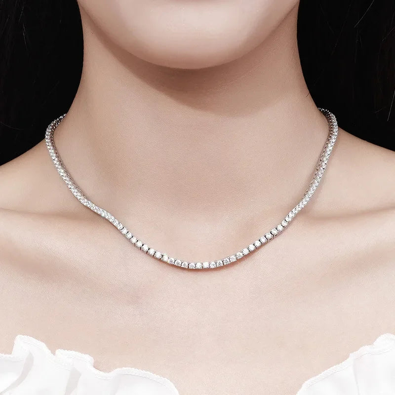Luxury Moissanite Tennis Necklace – S925 Sterling Silver, GRA Certified, Unisex Hip-Hop Chain, Fine Jewelry Gift for Women