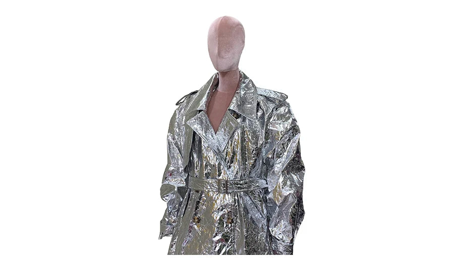 Autumn Oversized Shiny Silver Trench Coat for Women Belt Double Breasted European Fashion Emo Clothes Y2K Streetwear