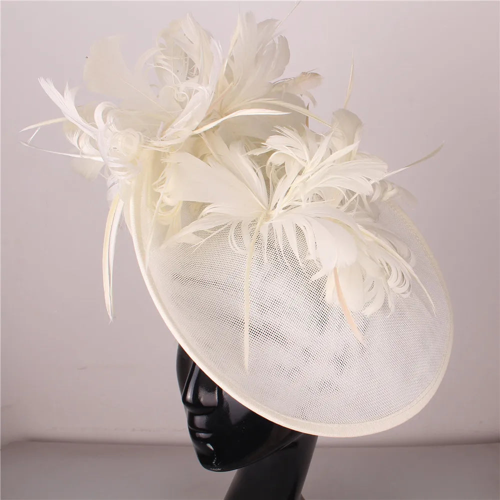 Elegant Floral Feather Fascinator Hat  -  Women's Derby & Wedding Formal Headpiece with Headband