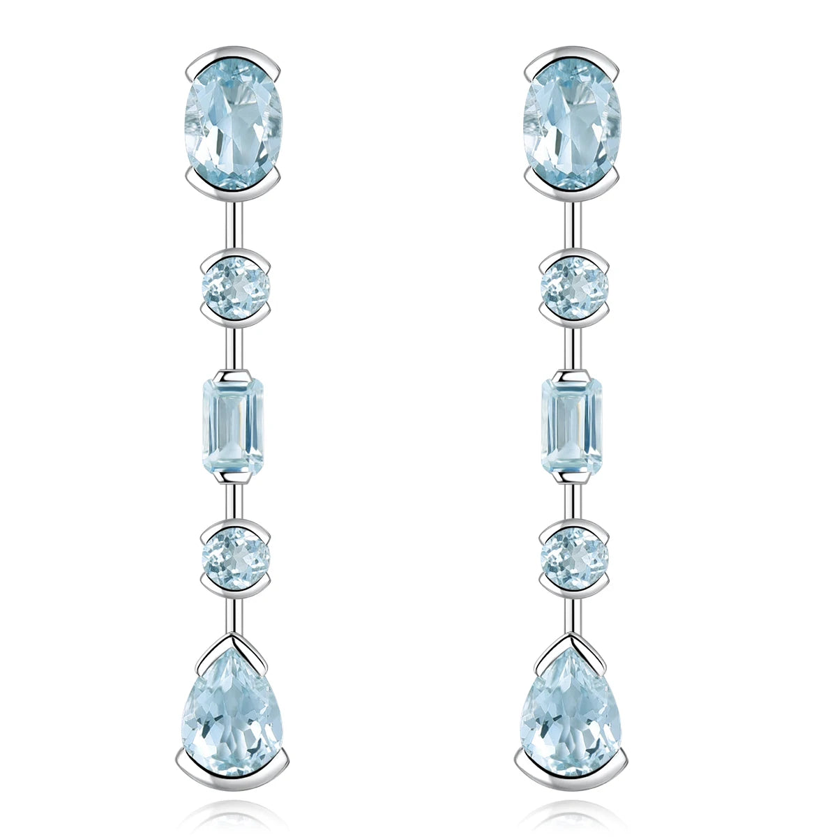 Natural Aquamarine Sterling Silver Drop Earrings 3.5 Carats Light Blue Aquamarine Gemstone Top Quality S925 Jewelry Design