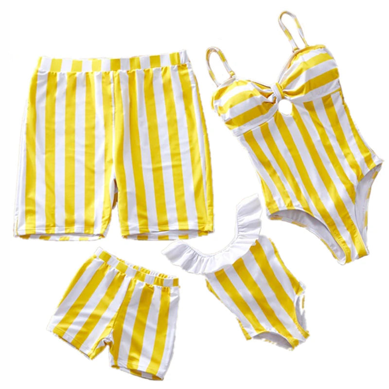 Family Swimsuit Mother Daughter Swimwear Father Son Swim Shorts 2023 Summer Striped Mom And Daughter Bikini Suit Matching Outfit