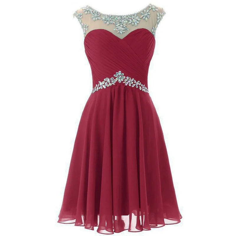 Yellow Chiffon Beaded Crystal Cocktail / Homecoming Dresses