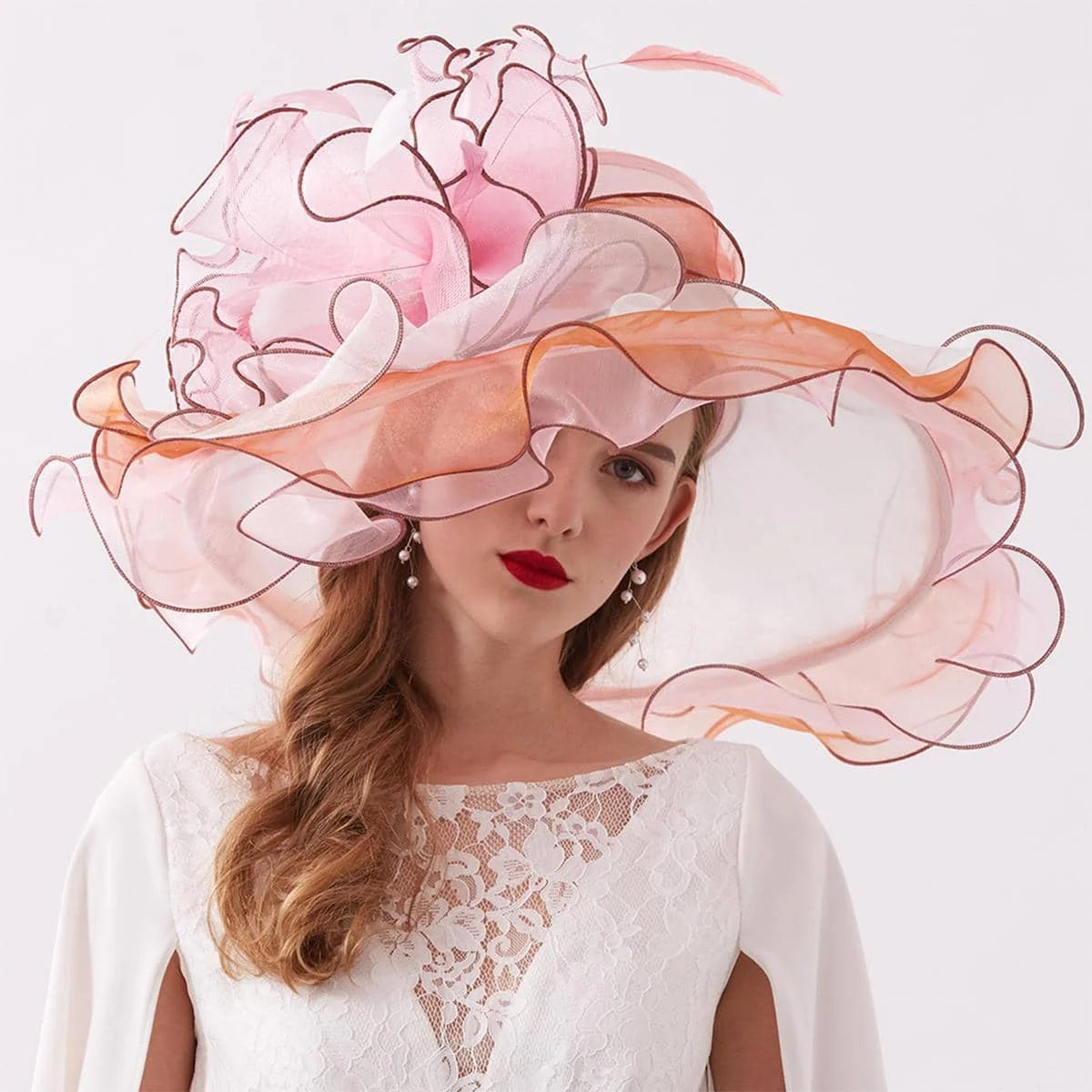 Organza Kentucky Derby Fascinators Hat For Women Ladies Wide Brim Flowers Elegant Wedding Bride Church Party Fedoras Sun Hats