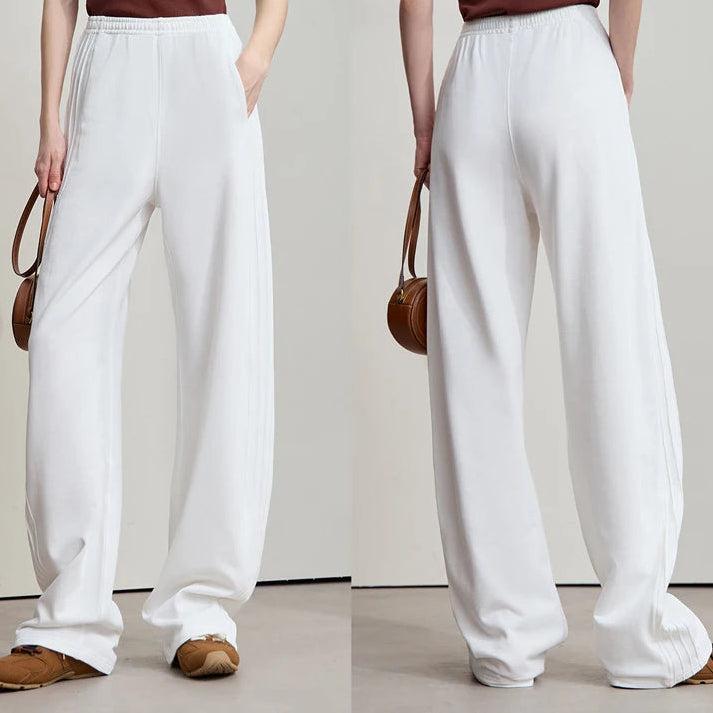 Minimalist Cotton Knit Wide Leg Pants – Loose Casual Trousers for Women