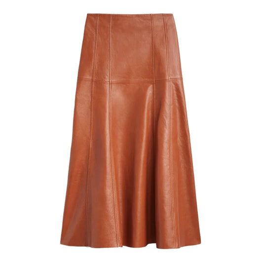 Leather Long 80cm Skirt Women New Fashion Attractive Seam Design Pleated Maxi Skirt Ladies Faldas Largas Streetwear Customizable - HER SHOP