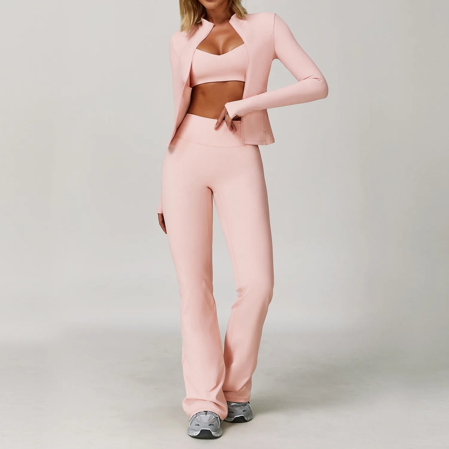 3 Pieces Sports Set Slim Fit Quick Dry Yoga Workout Jacket Breathable Casual Top High Waisted Push Up Fitness Clothes Female