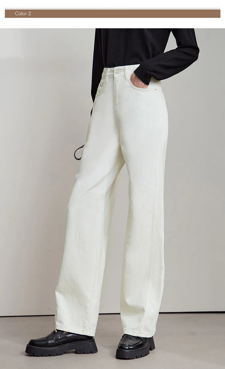 Minimalist Pure Cotton Denim Pants – Retro Casual Office Jeans for Women
