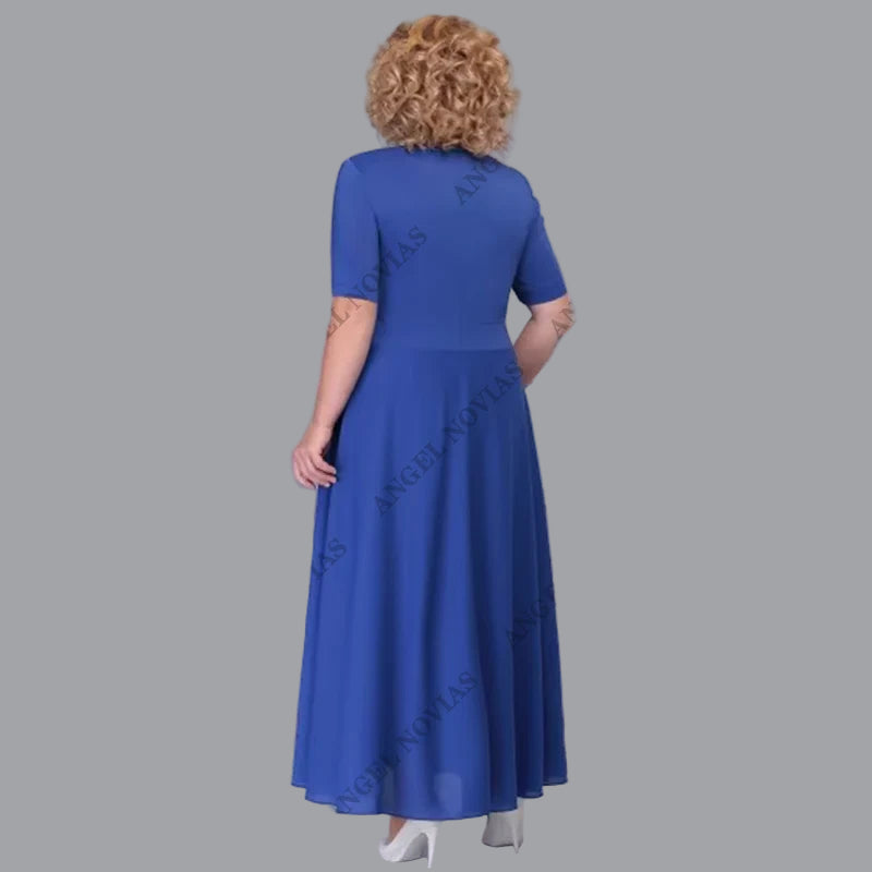 Customized Plus Size Blue Mother of the Bride Dresses with Jacket A-line Wedding Guest Dress Lace Party Vestido Madre Novia