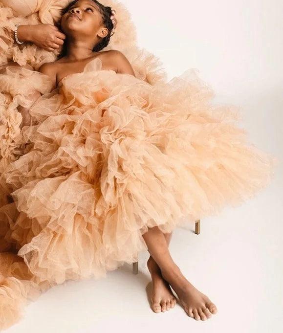 Mummy and Daughter Fluffy Tulle Gown for Photoshoot