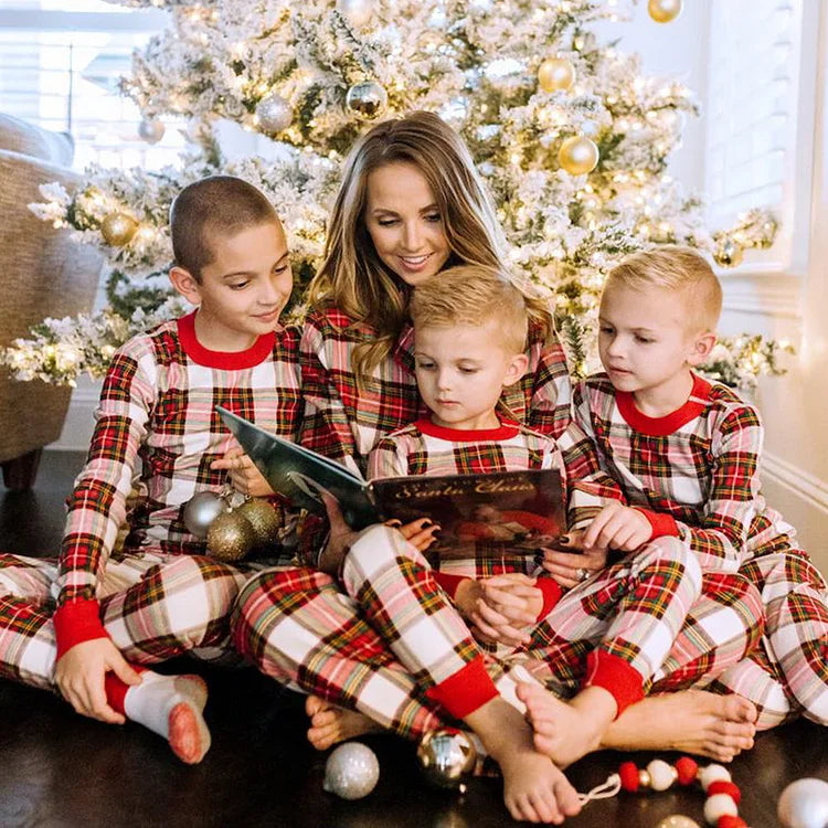 Family Christmas Matching Pajamas Set  |  Plaid Print Mom, Dad & Kids 2-Piece Sleepwear or Baby Romper