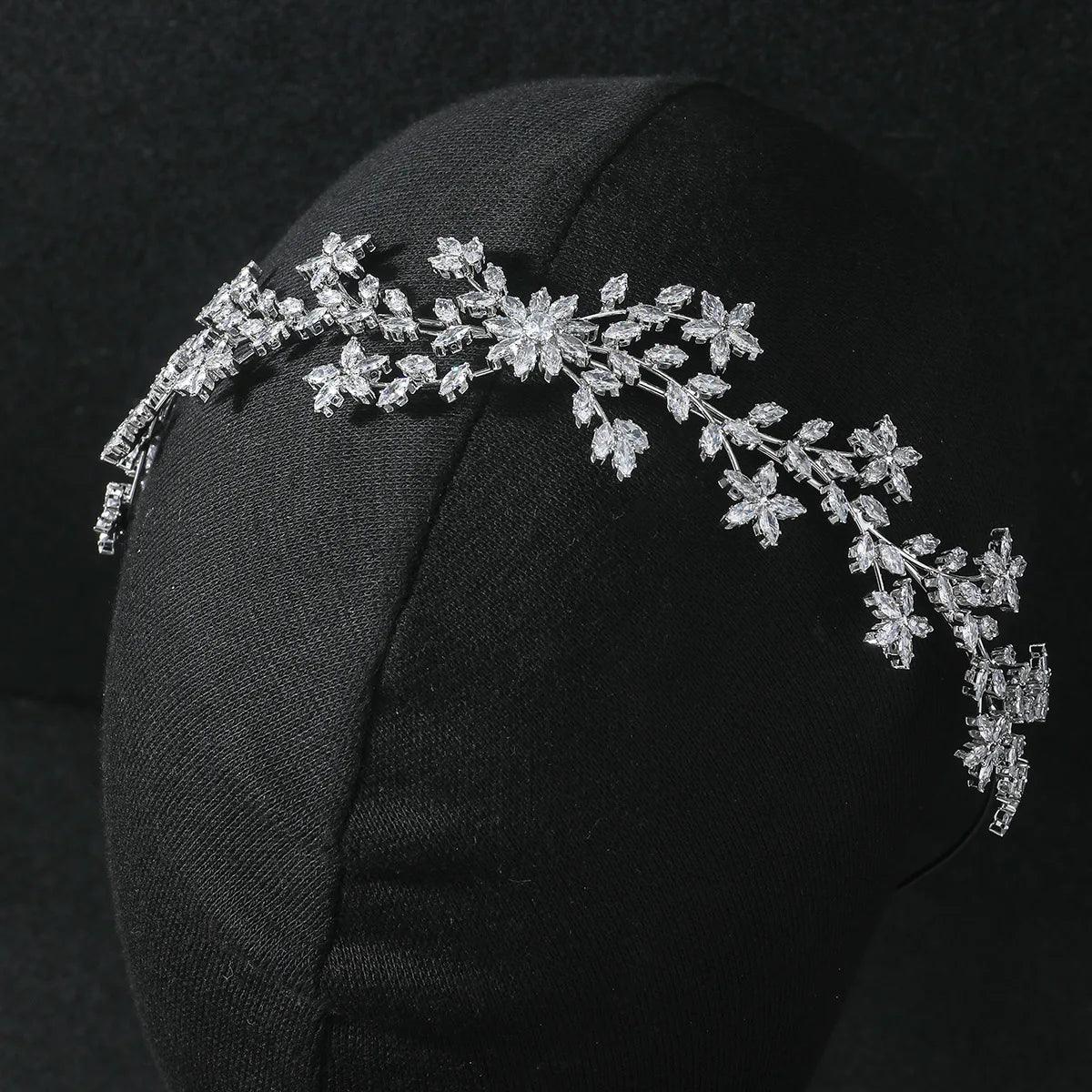 Bridal Headband Wedding Headdress Cubic Zirconia Princess Bride Tiaras Crowns Women Birthday Party Prom Hair Jewelry Hairband
