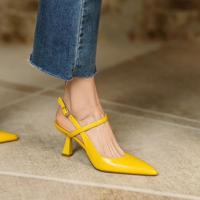 Genuine Leather Shoes for Women – Slingback Elegant High Heels for Party