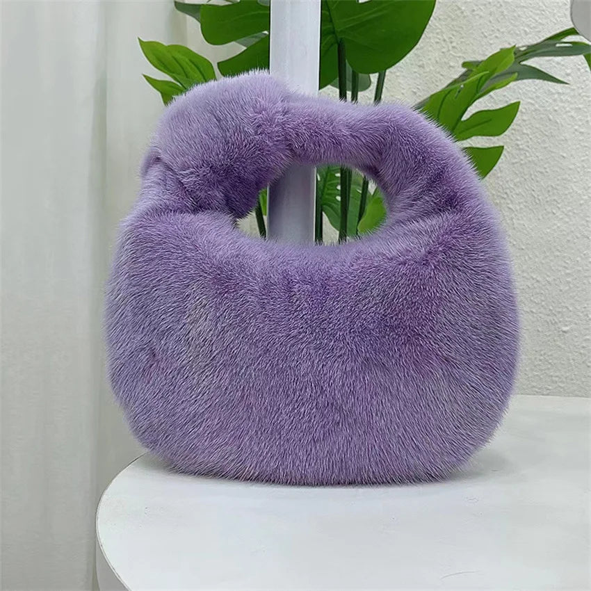 Luxury Real Mink Fur Handbag – Women’s Leather Party & Evening Bag