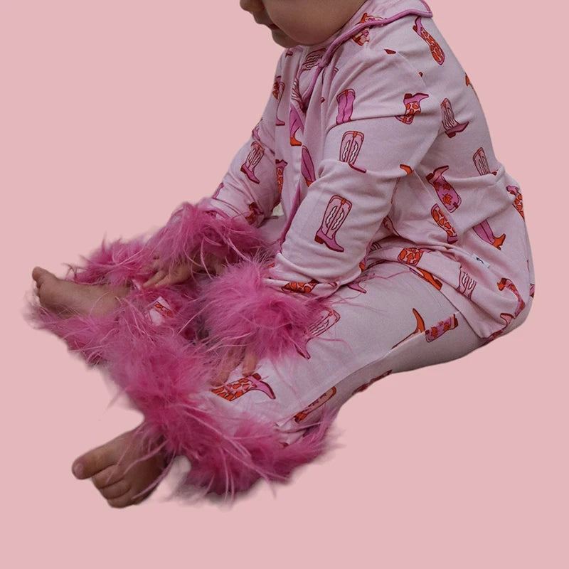 Christmas Mom and Me Matching Cowgirl Pajamas Set — Boot Print Long Sleeve Top & Pants Family Loungewear