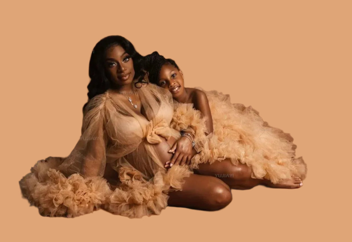Mummy and Daughter Fluffy Tulle Gown for Photoshoot
