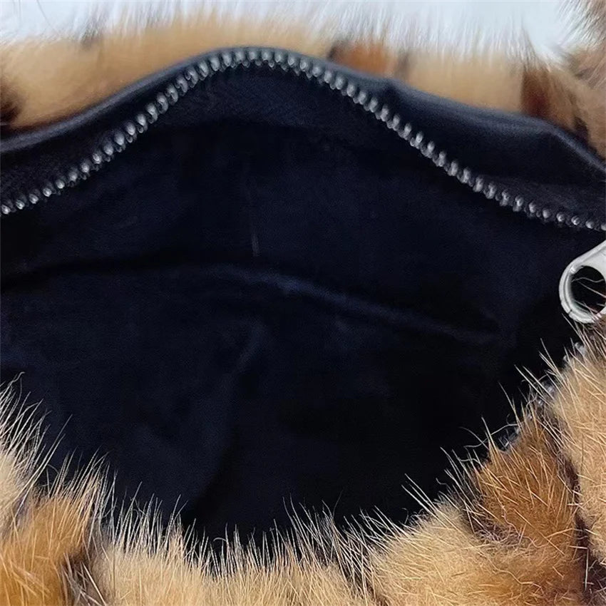 Luxury Real Mink Fur Handbag – Women’s Leather Party & Evening Bag