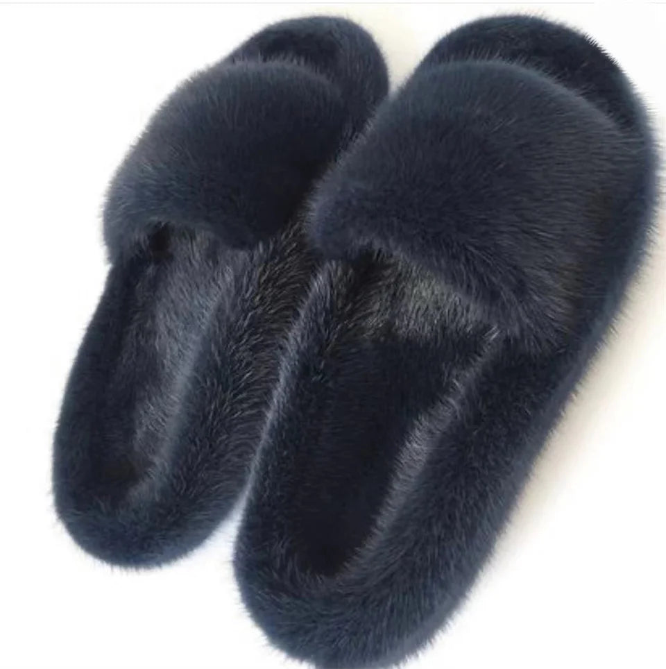 Luxury Real Mink Fur Slippers for Women – Summer Flat Slides with Plush Fur and Sheepskin Insole