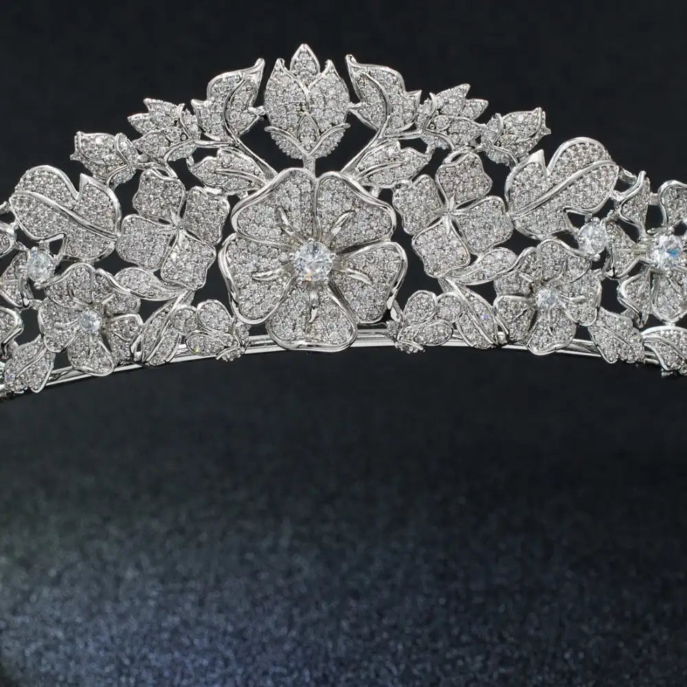 Popular Cubic Zirconia Flower Bud Wedding Tiara for Girls Sparkling CZ Bridal Headpiece for Parties & Special Occasions