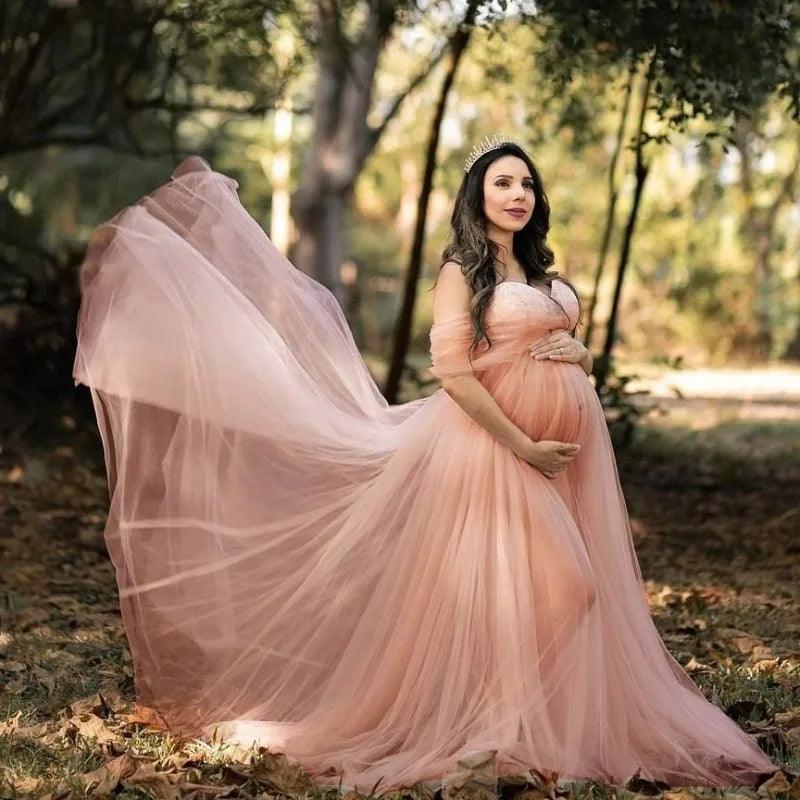 Elegant Off-Shoulder Lace Maternity Dress - Long Maxi Gown for Photosh HER SHOP Elegant Off-Shoulder Lace Maternity Dress - Long Maxi Gown for Photosh HER SHOP