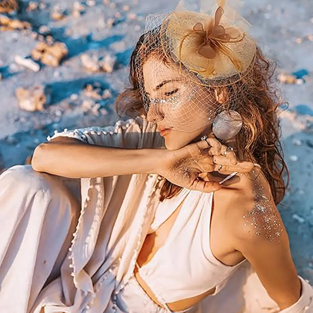 Fascinator Hat for Women  -  Elegant Tea Party & Derby Pillbox with Flower Mesh for Bridal Weddings