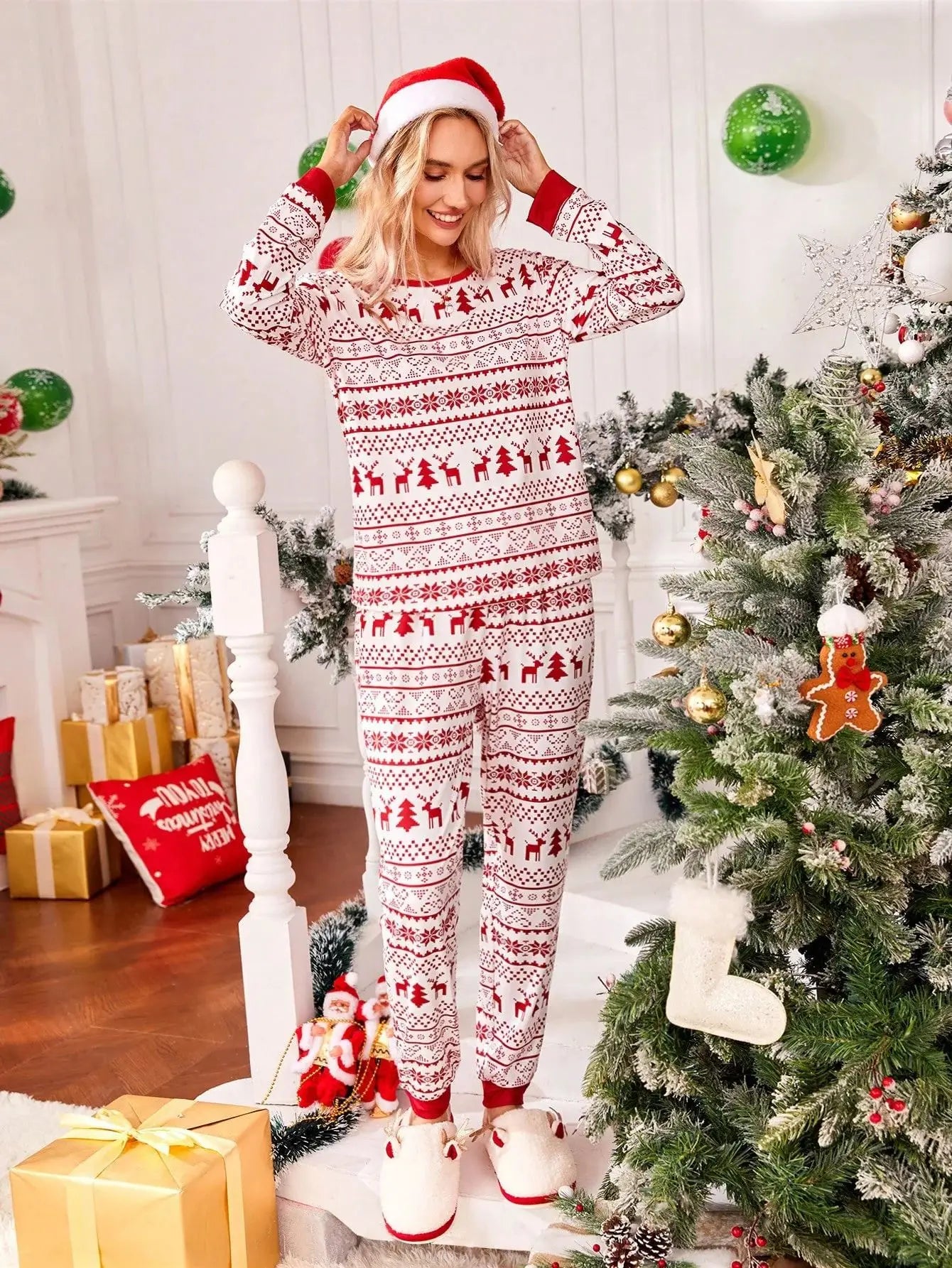 Family Matching Christmas Pajamas – Festive All-Over Print Loungewear Set for Mom, Dad & Kids
