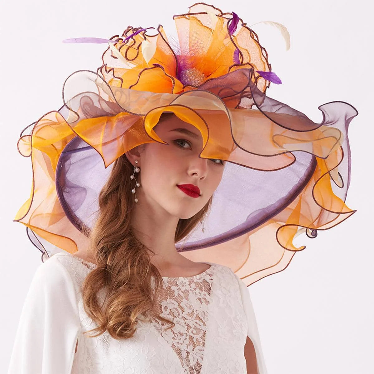 Organza Kentucky Derby Fascinators Hat For Women Ladies Wide Brim Flowers Elegant Wedding Bride Church Party Fedoras Sun Hats