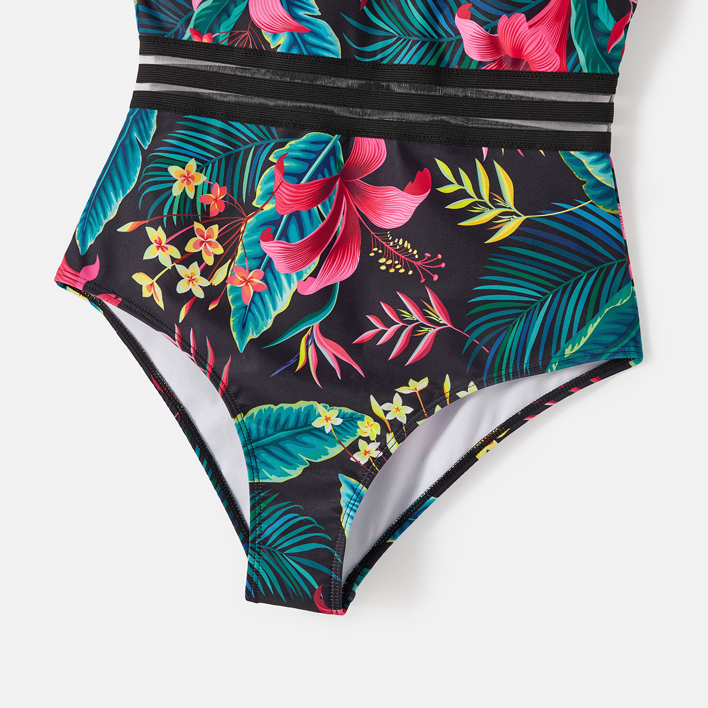 Family Matching Swimsuit Allover Plant Print Crisscross One-Piece Swimsuit and Swim Trunks