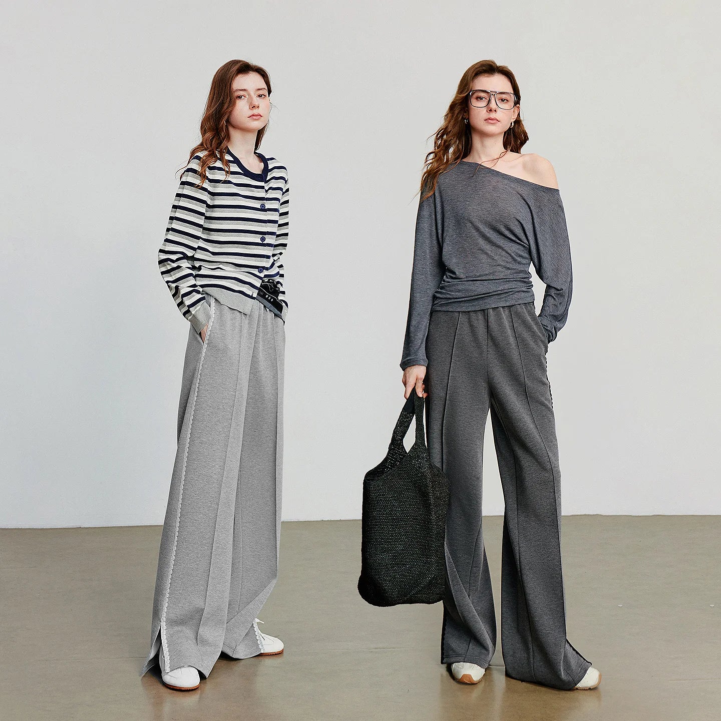 Casual Knit Straight Pants – Elastic Waist Autumn Trousers for Women