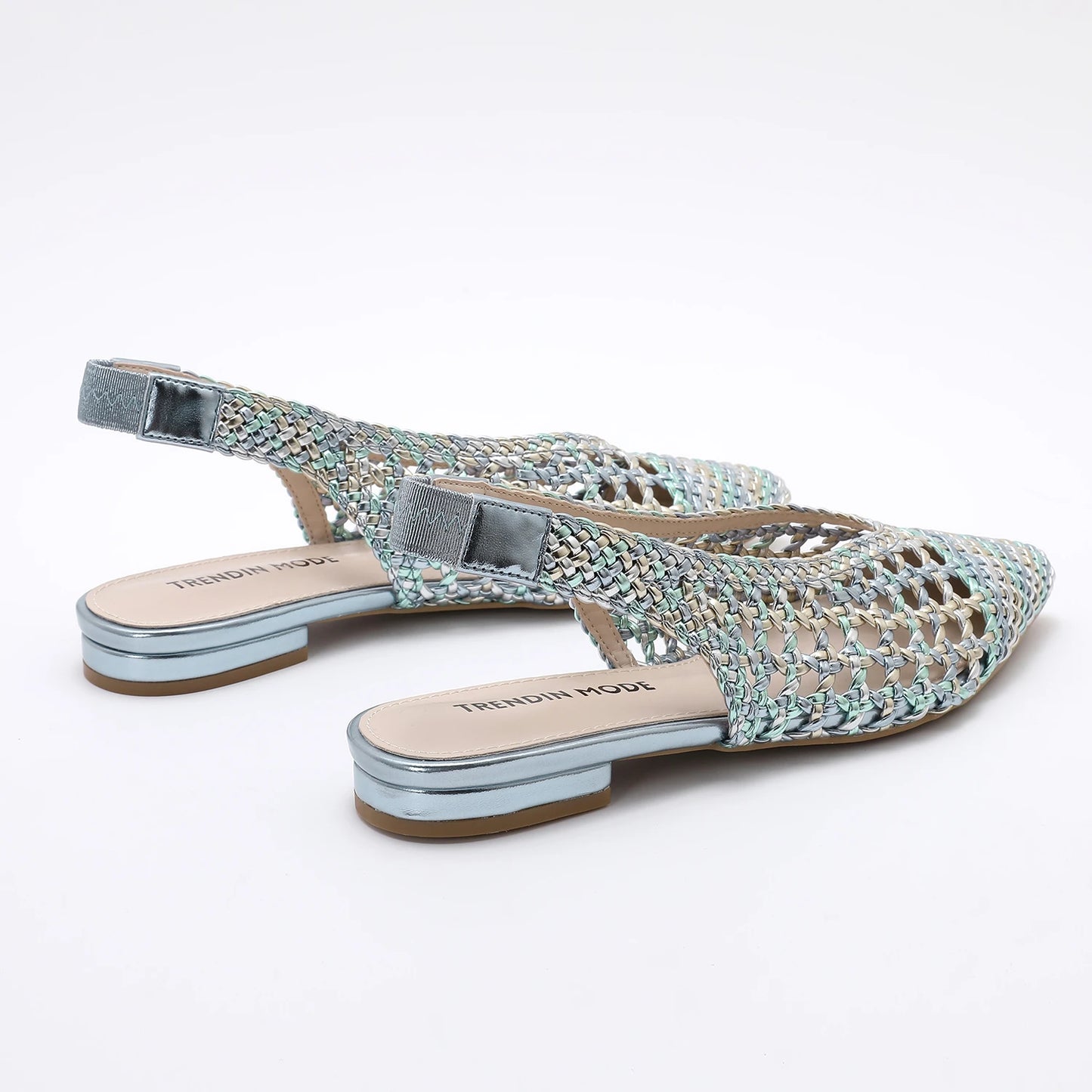Trendy Women Braided Pointed Toe Slingback Fashion Flat Bottom Elastic Backstrap Sandals
