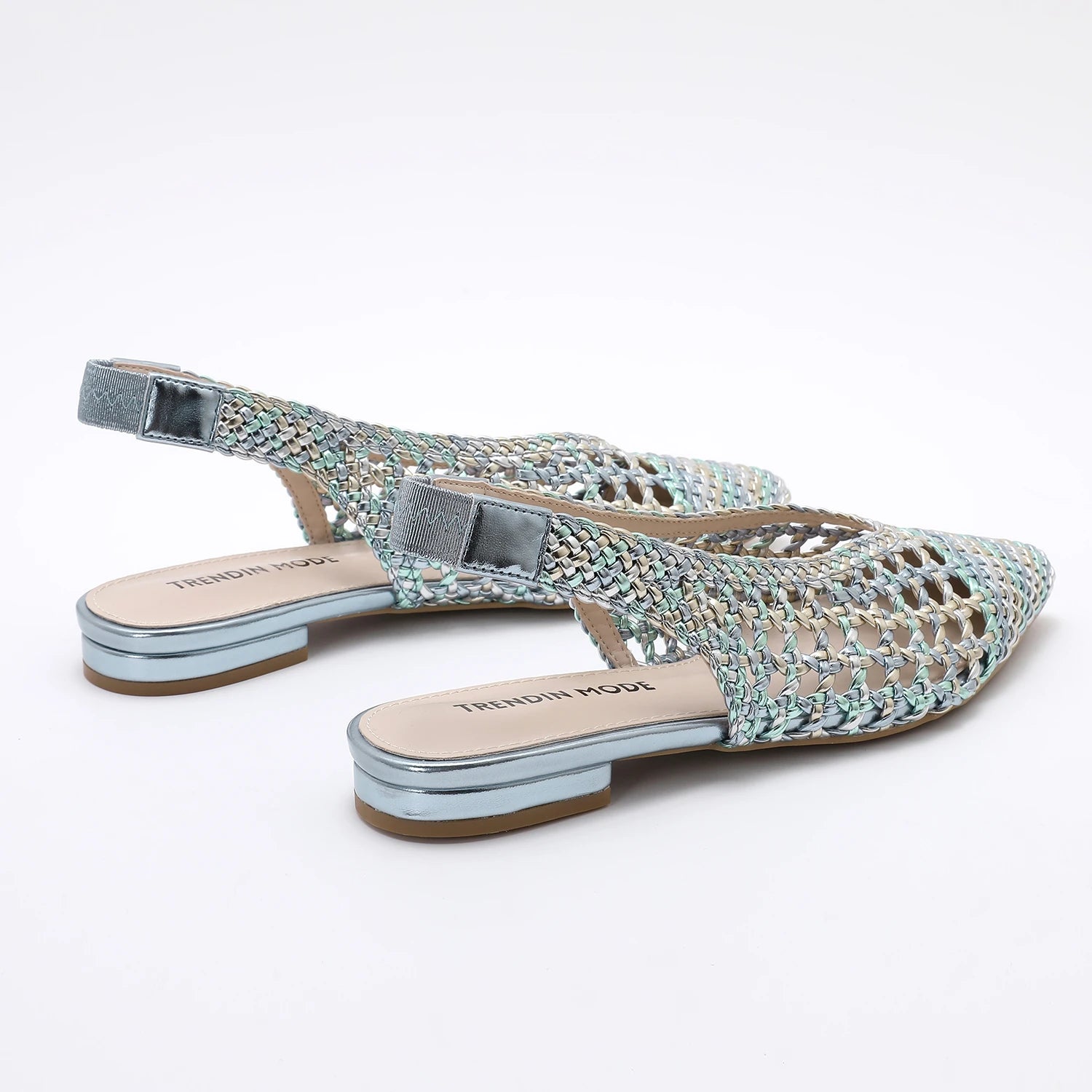 Trendy Women Braided Pointed Toe Slingback Fashion Flat Bottom Elastic Backstrap Sandals