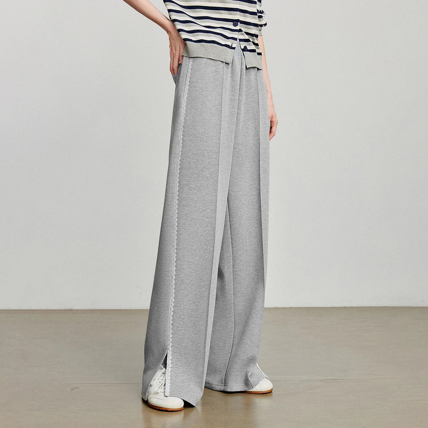 Casual Knit Straight Pants – Elastic Waist Autumn Trousers for Women