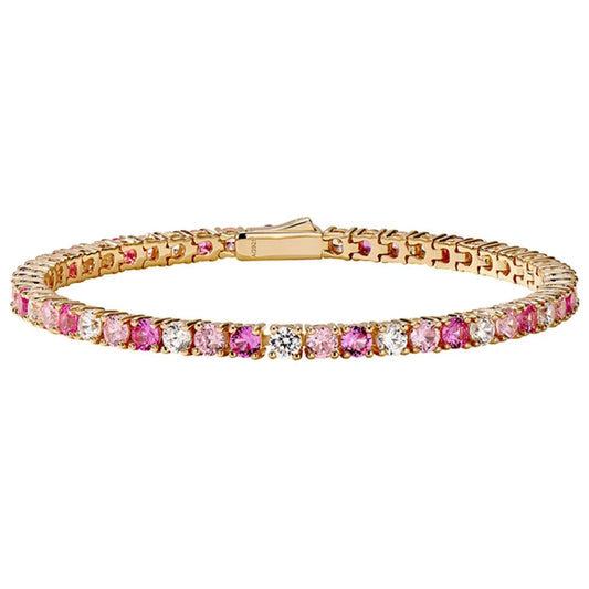Gold bracelet with pink and White stones on a White background, featuring the wuha brand. - HER SHOP