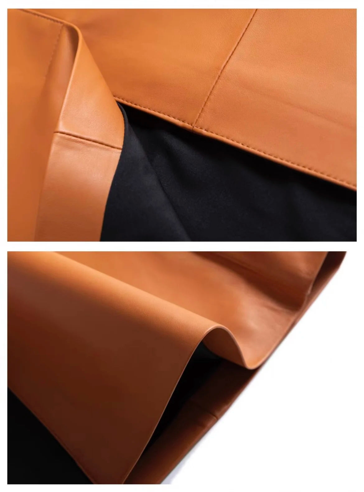 Fashion New Genuine Leather Office Lady for Women Sheepskin Elastic Waist Wrap Long Faldas Mujer Mid Length Front Slit Pocket