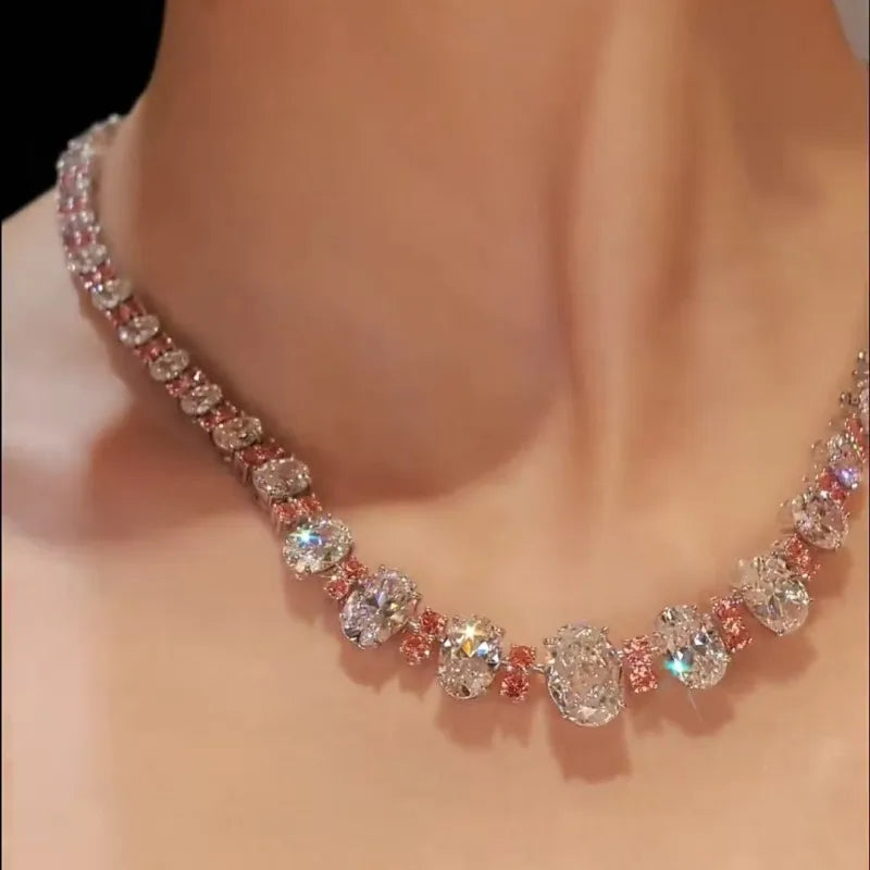 Luxury 925 Sterling Silver Oval Necklace Elegant New Style for Women | Wedding & Party Jewelry Gift