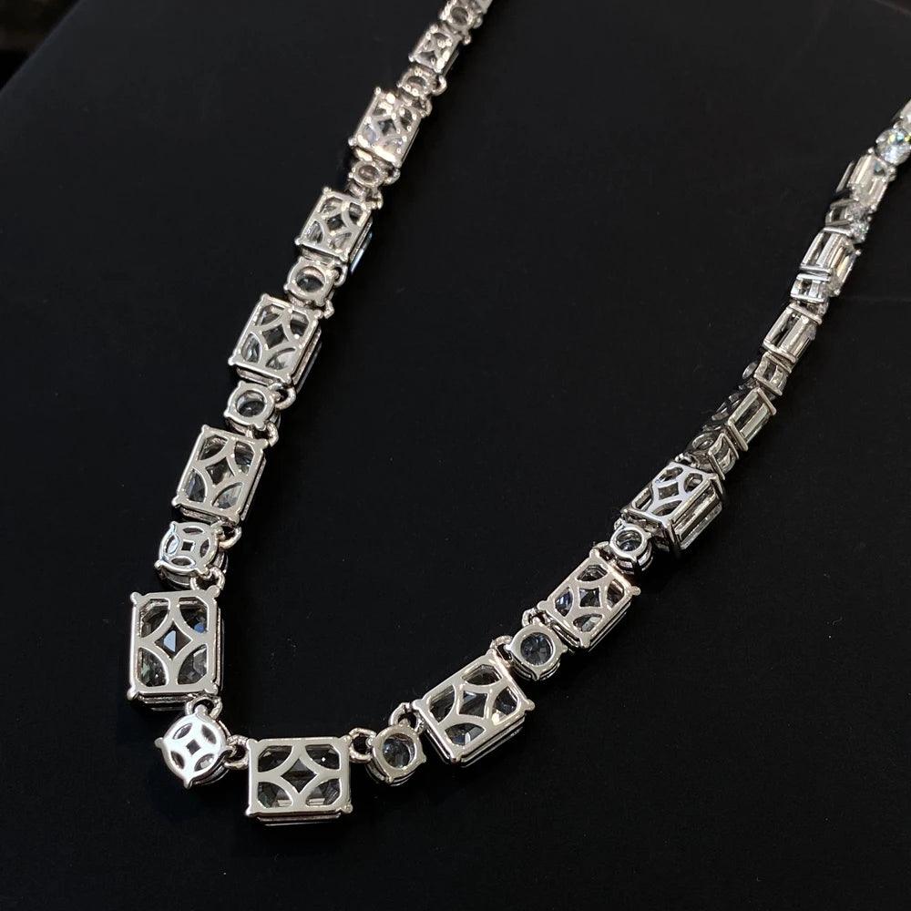 Luxury 925 Sterling Silver Necklace - Emerald Round Cut Lab Sapphire for Women, Anniversary Jewelry Gift