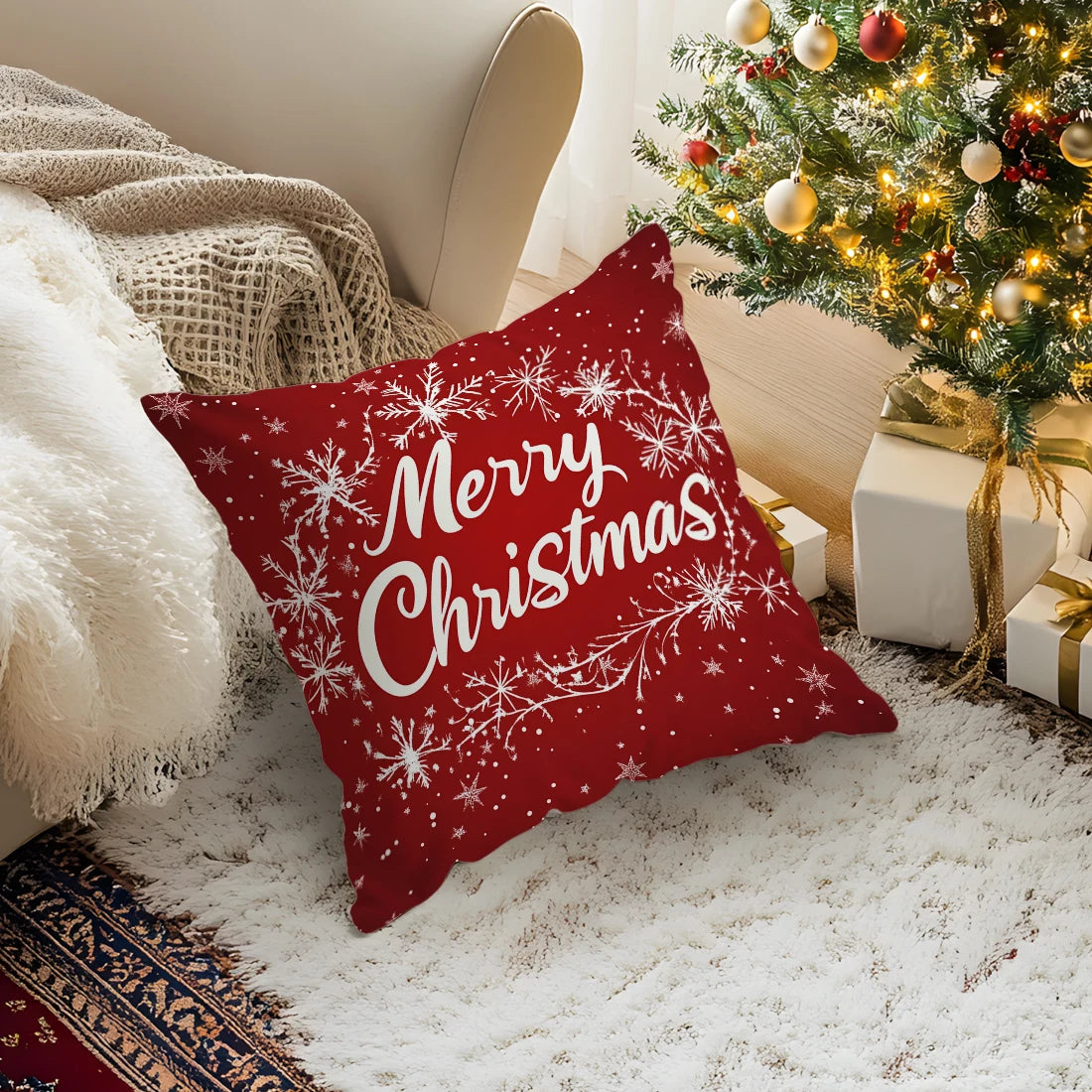 Christmas Snowflake Decorative Pillowcase 45x45cm Woven Polyester