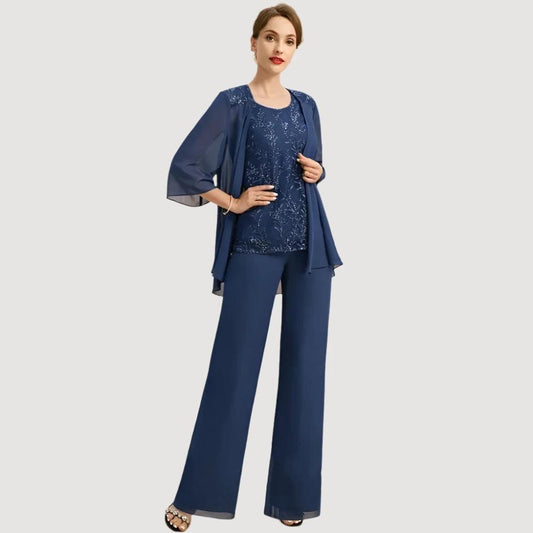 Chiffon Sequin Jumpsuit for Mother of Bride Evening Wear - HER SHOP®