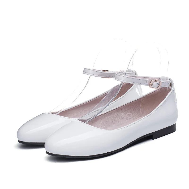 Spring Women's Flat Loafers  -  Casual Elegant Shoes with Ankle Straps, Red, Pink, White Footwear, Perfect for Daily Wear and Dance