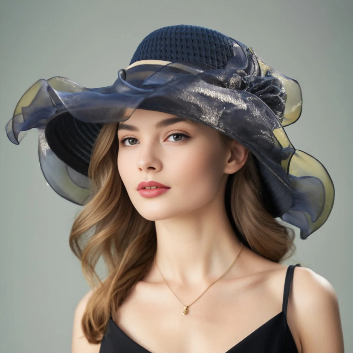 Elegant Women's Summer Sun Hat – Breathable Organdy, Foldable Design, Woven Crown with Flower Decoration