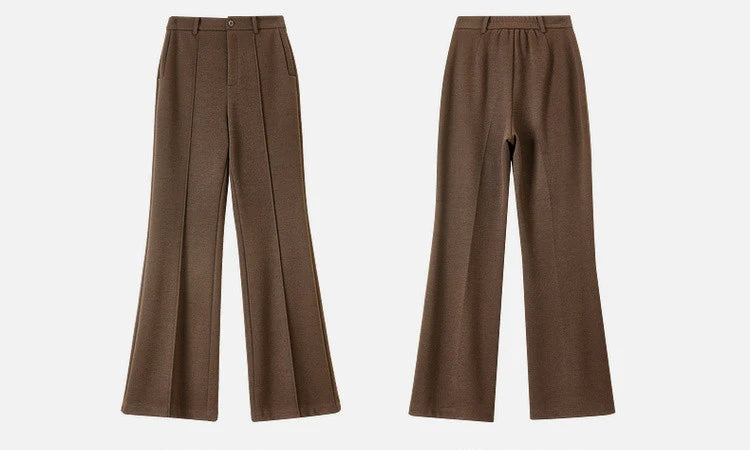 High Waist Wool Blend Flare Pants – Warm Winter Office Trousers for Women