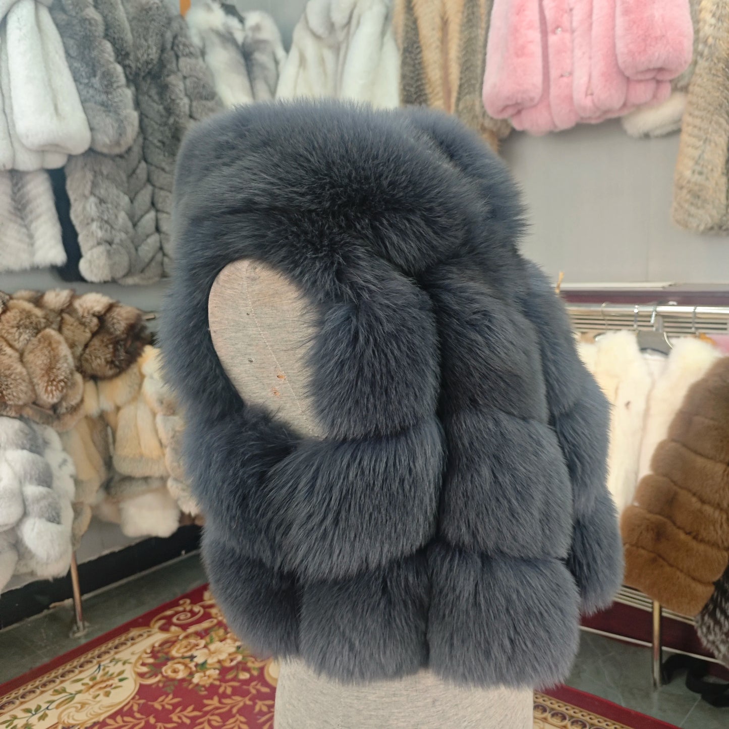 Real Fox Fur Vest Women's Genuine Silver Fox Short Jacket Sleeveless Hooded Fashion Casual Coats