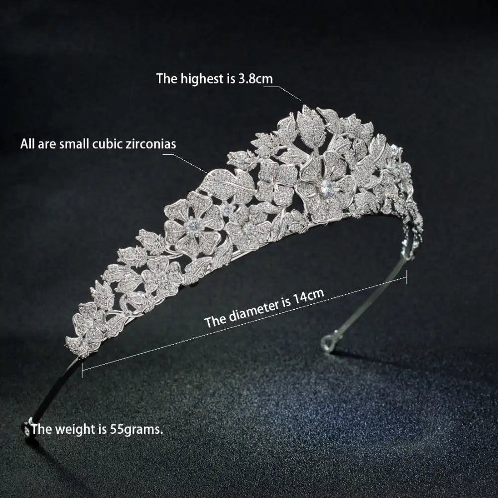 Popular Cubic Zirconia Flower Bud Wedding Tiara for Girls  Sparkling CZ Bridal Headpiece for Parties & Special Occasions