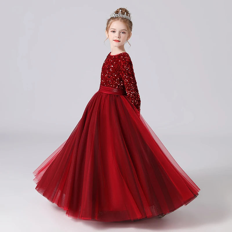 Customized Glitter Sequin Long-Sleeve Flower Girl Dress HER SHOP Customized Glitter Sequin Long-Sleeve Flower Girl Dress HER SHOP