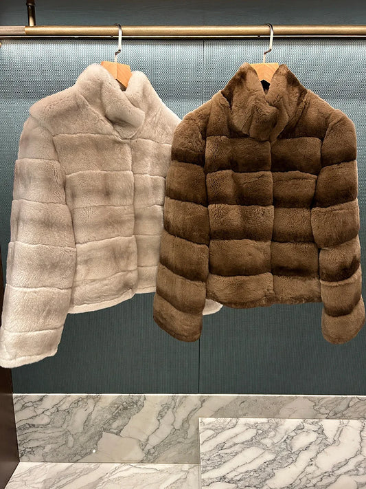 Women’s Full-Leather Mink Fur Collar Mink Coat – Luxury Fall Winter Fashion Outerwear - HER SHOP