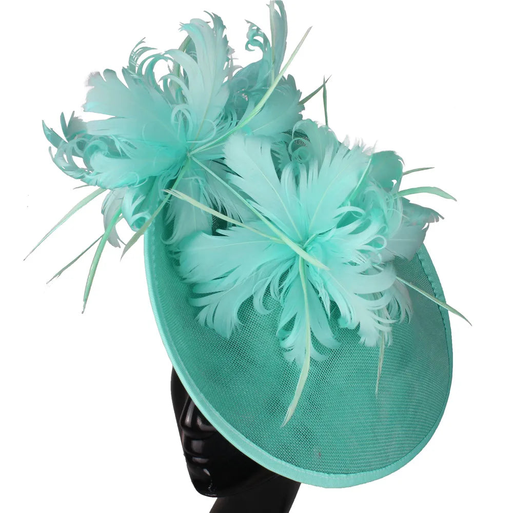 Elegant Floral Feather Fascinator Hat  -  Women's Derby & Wedding Formal Headpiece with Headband