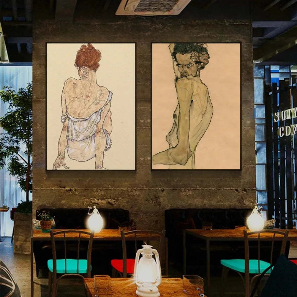 1pc E-Egon S-Schiele Self-adhesive Art Poster Waterproof Paper Sticker Coffee House Bar Room Wall Decor